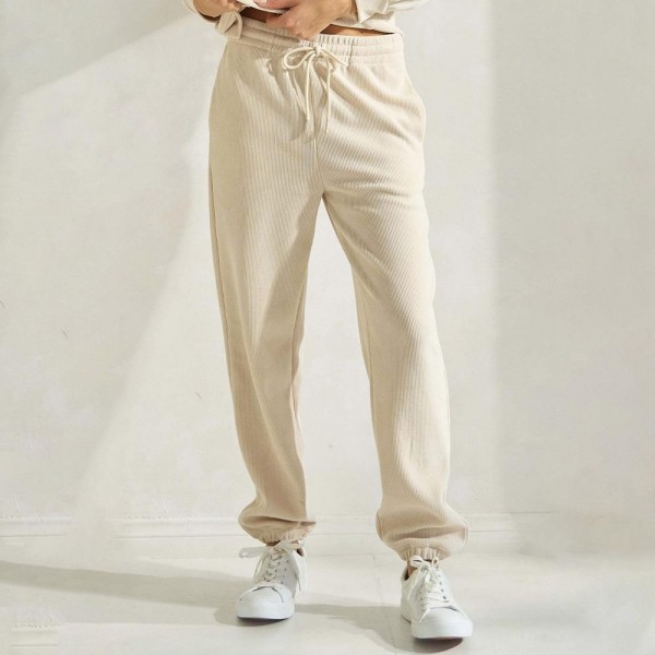 Women’s Corduroy Jogger Pants

- Stretch Knit Corduroy Fabric
- Two Pockets on the Side
- Elastic Waist with Drawstring
- Ribbed
- Pull up style
- Imported
- 98% polyester 2% spandex