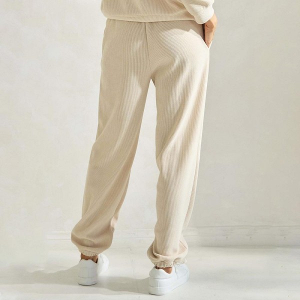 Women’s Corduroy Jogger Pants - Stretch Knit Corduroy Fabric - Two Pockets on the Side - Elastic Waist with Drawstring - Ribbed - Pull up style - Imported - 98% polyester 2% spandex view 5