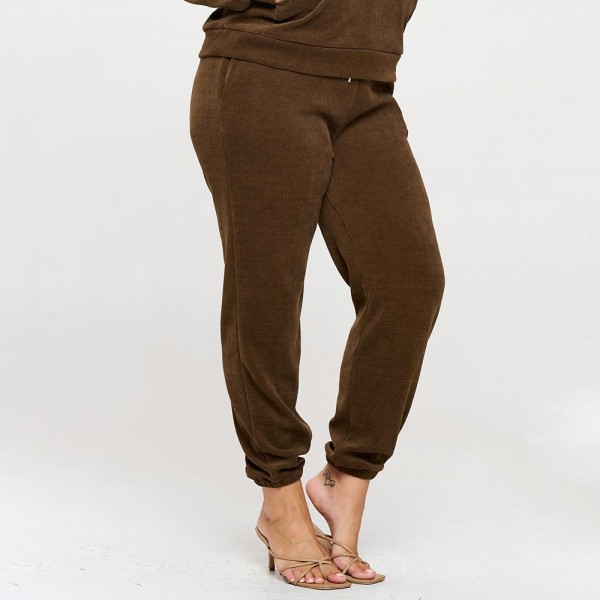 Women’s Corduroy Jogger Pants

- Stretch Knit Corduroy Fabric
- Two Pockets on the Side
- Elastic Waist with Drawstring
- Ribbed
- Pull up style
- Imported
- 98% polyester 2% spandex