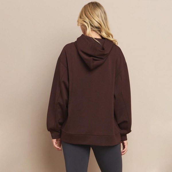 Women's Oversized UltraComfy Hoodie - Long Sleeves - Banded Sleeves - Pull Over - Scuba Fabric - Pockets on sides - Long Length - Imported - 40%Terylene 55%Rayon 5%Spandex view 5