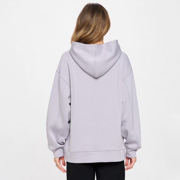 Women's Oversized UltraComfy Hoodie - Long Sleeves - Banded Sleeves - Pull Over - Scuba Fabric - Pockets on sides - Long Length - Imported - 40%Terylene 55%Rayon 5%Spandex view 5