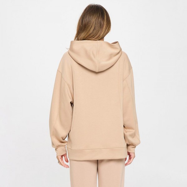 Women's Oversized UltraComfy Hoodie - Long Sleeves - Banded Sleeves - Pull Over - Scuba Fabric - Pockets on sides - Long Length - Imported - 40%Terylene 55%Rayon 5%Spandex view 5