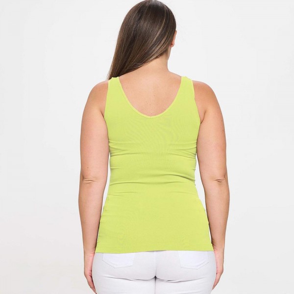 Lady's Plus Size V or U Neckline Reversible Seamless Tank

- Wide Shoulder Straps
- Back Scoop Neck
- Fitted Silhouette
- Seamless Design
- Buttery Soft Fabrication With Stretch
- Pull On/Off
- Longline Hem
- One Size
- 92% Nylon 8% Spandex
