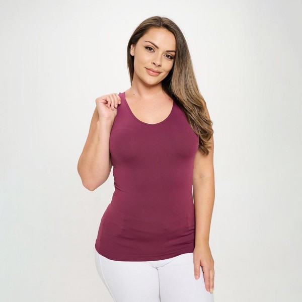 Lady's Plus Size V or U Neckline Reversible Seamless Tank

- Wide Shoulder Straps
- Back Scoop Neck
- Fitted Silhouette
- Seamless Design
- Buttery Soft Fabrication With Stretch
- Pull On/Off
- Longline Hem
- One Size
- 92% Nylon 8% Spandex