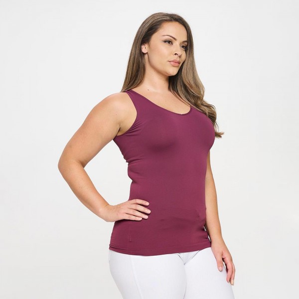 Lady's Plus Size V or U Neckline Reversible Seamless Tank

- Wide Shoulder Straps
- Back Scoop Neck
- Fitted Silhouette
- Seamless Design
- Buttery Soft Fabrication With Stretch
- Pull On/Off
- Longline Hem
- One Size
- 92% Nylon 8% Spandex