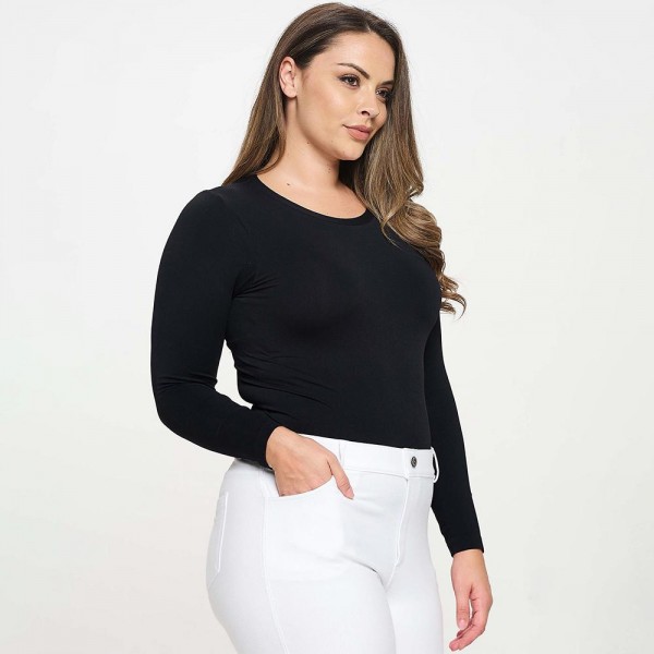 Women's Seamless Round Neck Long Sleeve Top •Crew Neckline •Seamless Construction •Fitted Design •Self Fabric Binding •92% Nylon, 8% Spandex view 5