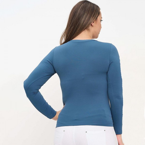 Women's Seamless Round Neck Long Sleeve Top •Crew Neckline •Seamless Construction •Fitted Design •Self Fabric Binding •92% Nylon, 8% Spandex view 5