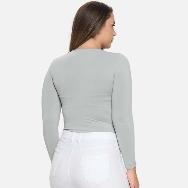 Women's Seamless Round Neck Long Sleeve Top •Crew Neckline •Seamless Construction •Fitted Design •Self Fabric Binding •92% Nylon, 8% Spandex view 5