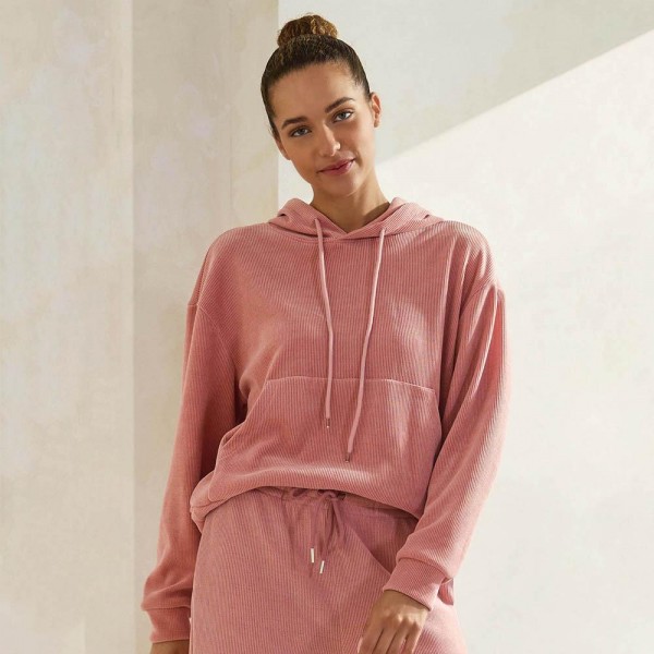 Women's Relaxed Ribbed Corduroy Hoodie

- Stretch Knit Corduroy Fabric
- Kangaroo Pocket
- Patch Pocket
- Adjustable Hood with Drawstring
- Dropped Shoulder
- Imported
- 98% polyester 2% spandex