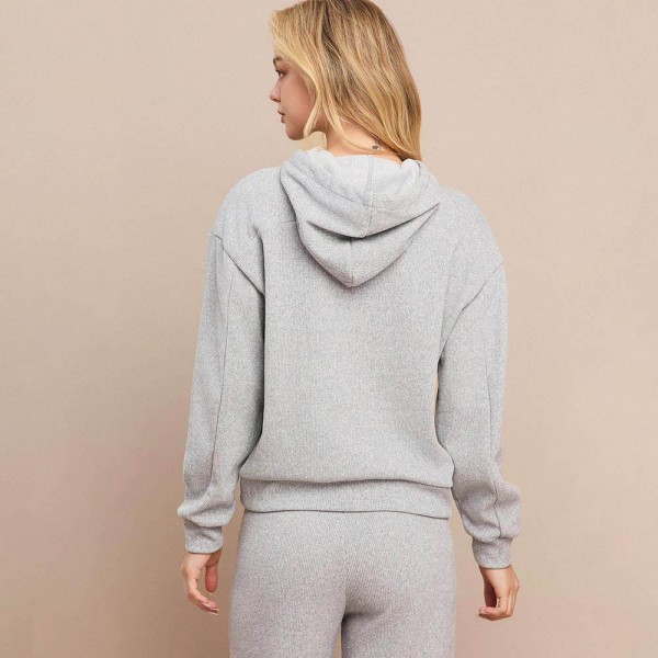 Women's Relaxed Ribbed Corduroy Hoodie - Stretch Knit Corduroy Fabric - Kangaroo Pocket - Patch Pocket - Adjustable Hood with Drawstring - Dropped Shoulder - Imported - 98% polyester 2% spandex view 5