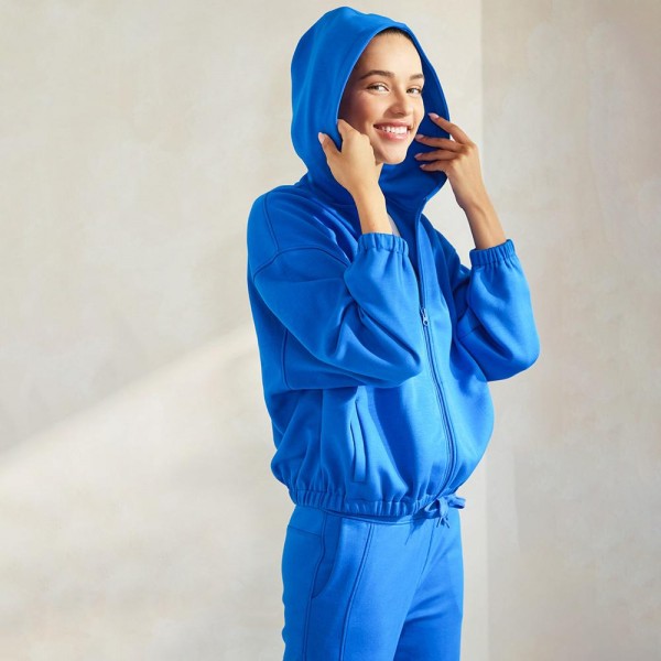 Women's UltraComfy Zip-up Jacket with Hoodie

- Dropped Shoulder
- Zip Front Closure
- Elastic Hem and Cuffs
- Lip Pockets
- Matching Color Zipper
- Dropped Shoulder
-Relaxed Silhouette
- 45% Rayon, 47% Polyester, 8% Spandex
