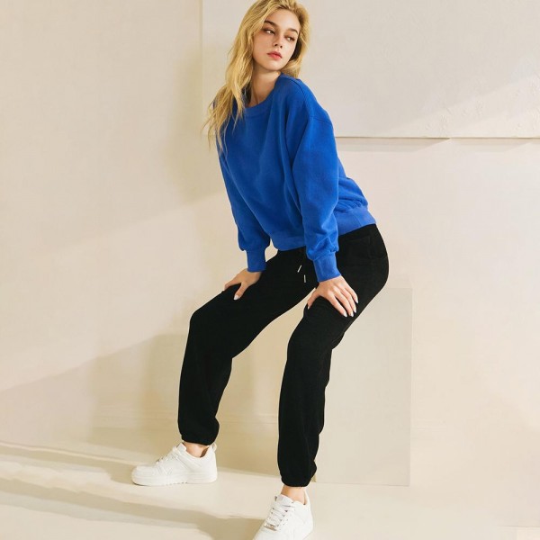 Women's Ultra Soft Cotton Fleece Crewneck Top - Dropped Shoulder - Pullover - Relaxed Fit - Ribbed Neckline - Sleeve Cuffs - Rib Bodice Hem - Straight Silhouette - Imported - 97% Cotton, 3% Spandex view 5