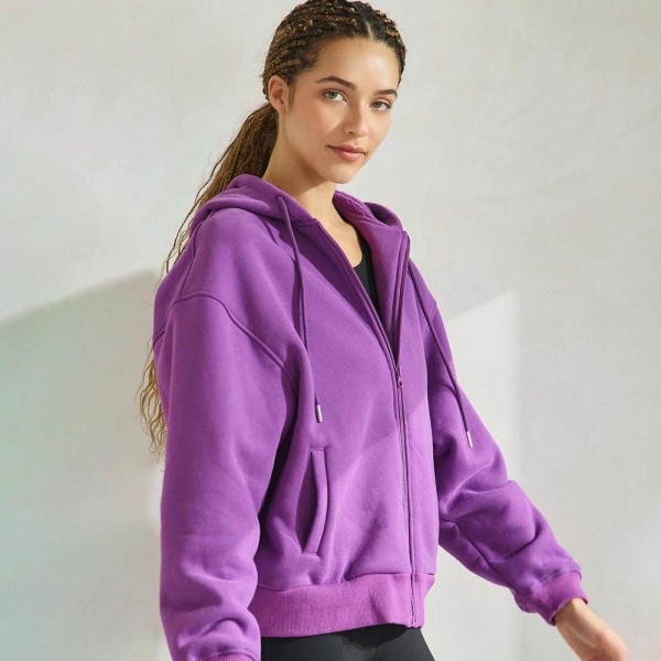 Women's Cozy Fleece Front Zip Hoodie

- Dropped Shoulder
- Zip Front Closure
- Elastic Hem and Cuffs
- Lip Pockets
- Matching Color Zipper
- Relaxed Silhouette
- Soft and Comfy
- 97% Cotton, 3% Spandex