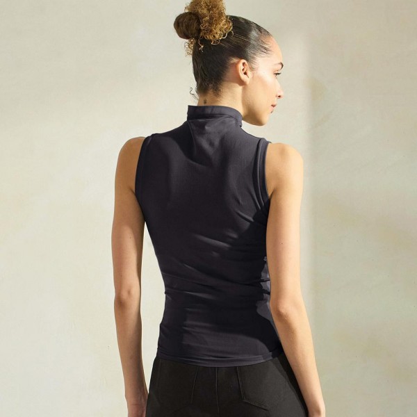 Women's Mock Neck Seamless Sleeveless Tank •Seamless Mock Neck •Self Fabric Armhole Band •Bra-friendly Tank • Imported •92% Nylon, 8% Spandex view 5