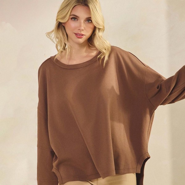 Women's Textured Cotton Relaxed Fit Top

- Lightweight and breathable
- Classic Crewneck
- Long Sleeves
- Relaxed Silhouette
- Dropped Shoulders
- 51%Cotton 47%Polyester 2%Spandex
