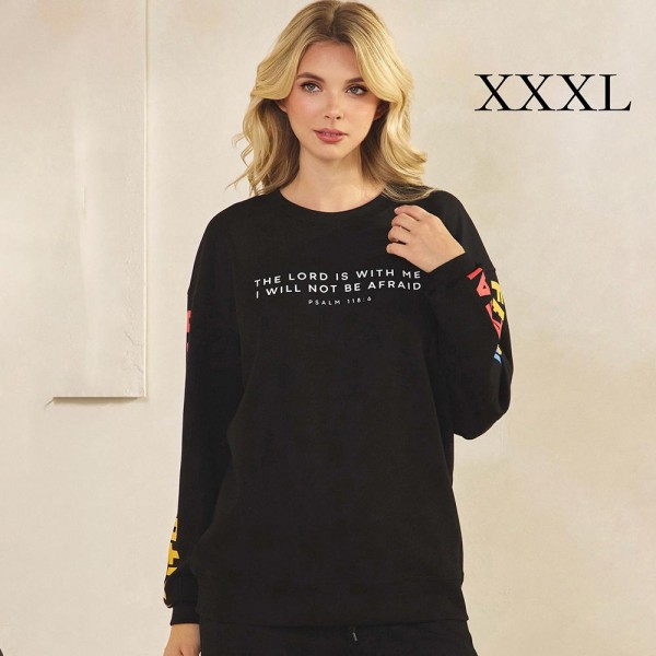 Women's Faith Over Fear Scuba Pullover Sweatshirt

- Crew Neck
- Dropped Shoulder For A Relaxed Silhouette
- Soft, Ultra-Comfy Fabric
- Full-Length Sleeves With Cuff Bands 
- Faith Over Fear Printed Down Sleeves
- 45% Rayon / 47% Polyester / 8% Spandex