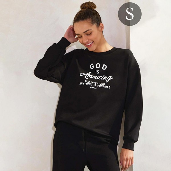 Wholesale women s God Amazing Scuba Pullover Sweatshirt Crew Neck Dropped Should