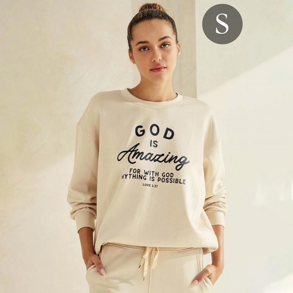 Wholesale women s God Amazing Scuba Pullover Sweatshirt Crew Neck Dropped Should