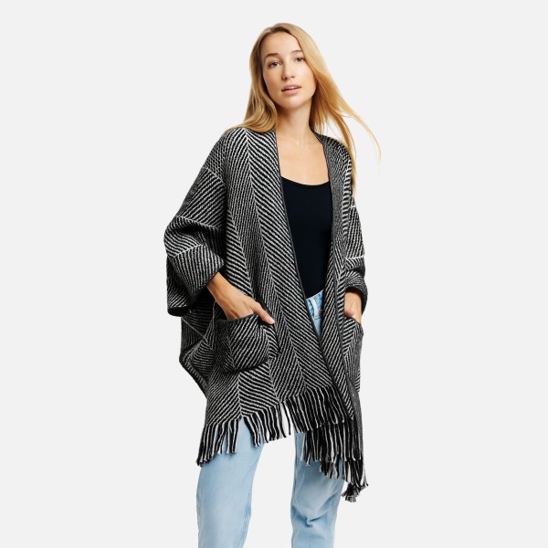 Fuzzy Chevron Knit Kimono With Pockets

- One Size Fits Most (0-14)
- 100% Acrylic