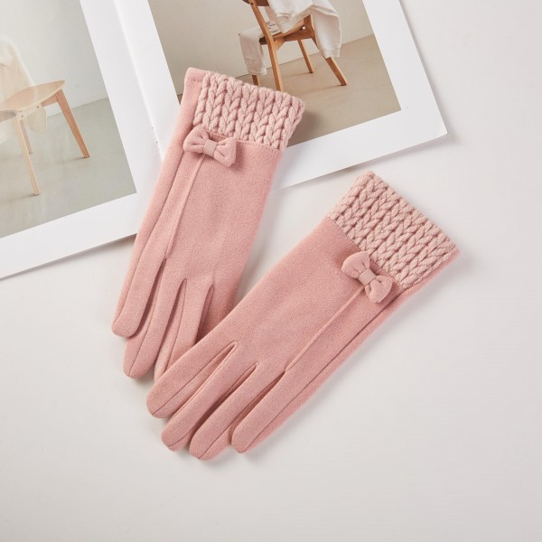 Soft Knit Gloves With Knit Cuffs & Bow Detail 

- One Size Fits Most 
- 100% Polyester 
