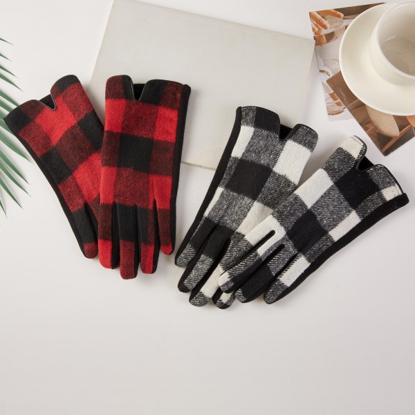 Fuzzy Knit Plaid Gloves 

- One Size Fits Most 
- 100% Polyester 