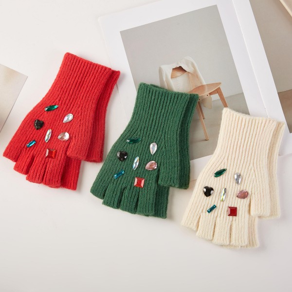 Beanie & Convertible Flip Mitten Set Featuring Rhinestones - One Size Fits Most - 100% Acrylic view 5
