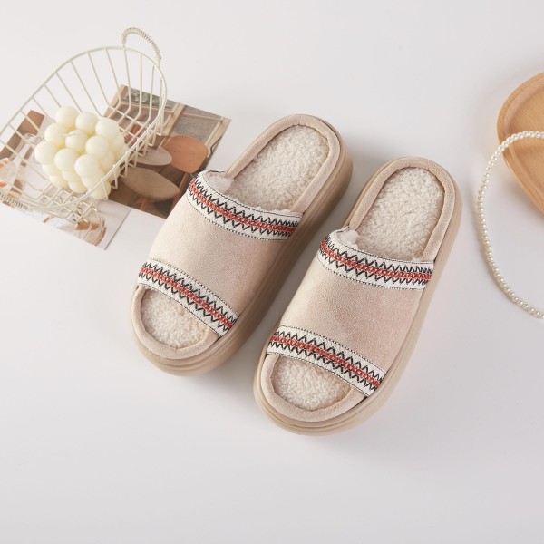 Faux Fur & Suede Slides Slippers With Cross Stitch Detail (6-Pack)

- Rubber Sole
- 100% Polyester

Pack Breakdown: S:2,M:3,L:1