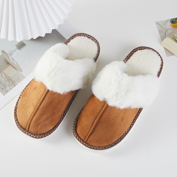 Faux Fur & Suede Slippers With Cross Stitch Detail (6-Pack)

- Rubber Sole
- 100% Polyester