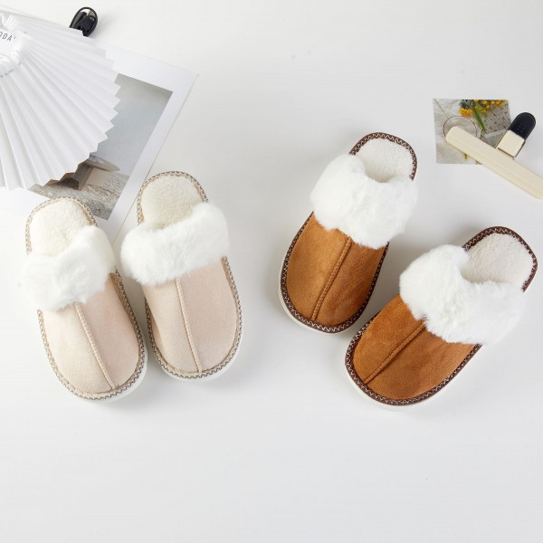 Faux Fur & Suede Slippers With Cross Stitch Detail (6-Pack)

- Rubber Sole
- 100% Polyester