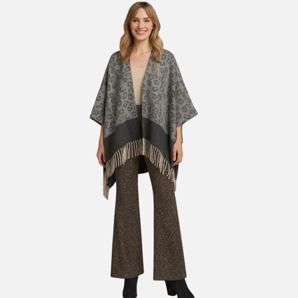 Wholesale do Everything Love Leopard Print Kimono Tassels Detail One Fits Most L
