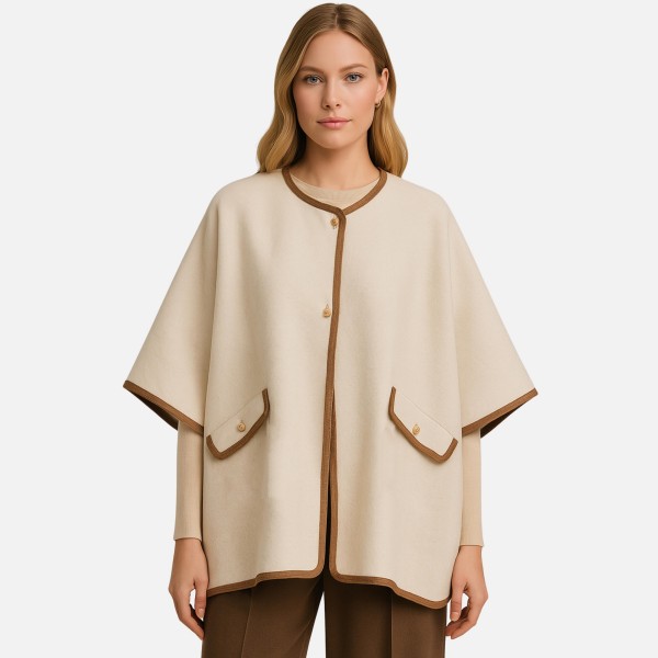 Faux Wool Cape With Gold Button Details & Pockets 

- One Size Fits Most (0-14)
- 100% Acrylic