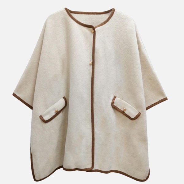 Faux Wool Cape With Gold Button Details & Pockets 

- One Size Fits Most (0-14)
- 100% Acrylic