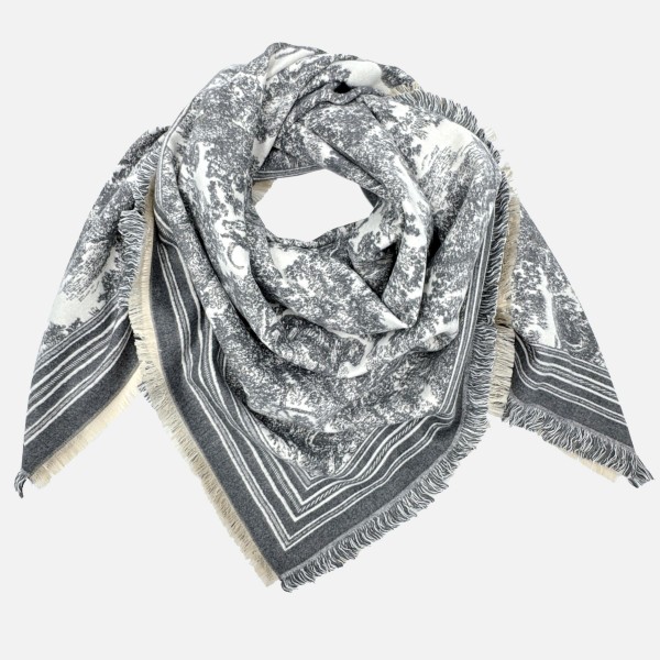 Soft Flower Print Scarf With Fridge Edge - One Size - Approximately L 51 x W 49 - 100% Acrylic view 5