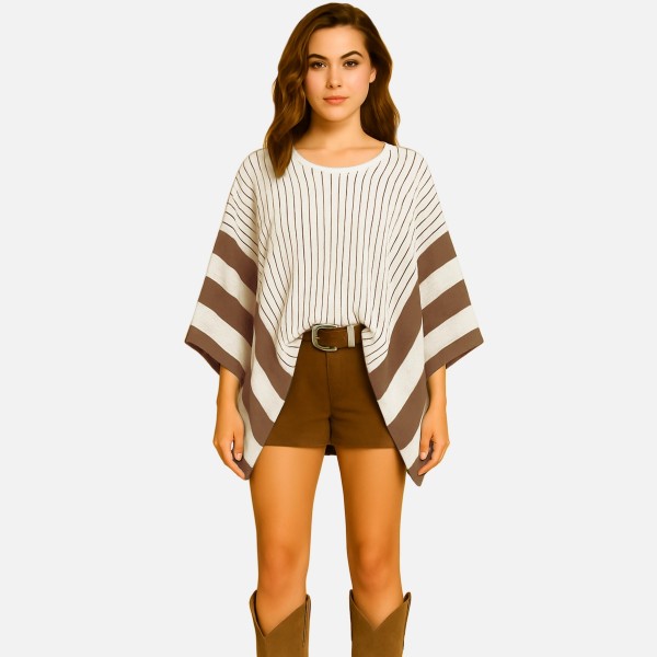 Do Everything In Love Soft Knit Striped Poncho 

- One Size Fits Most (0-14)
- 100% Polyester 