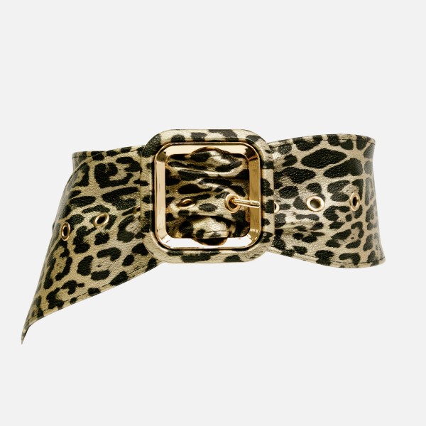 Wholesale vegan Leather Leopard Print Open Square Buckle Belt L W PU
