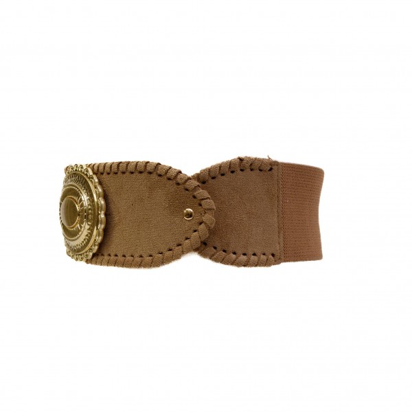 Western Elastic Belt With Concho Buckle

- Approximately 27" L X 3" W
- 70% Elastic 30% Paper


