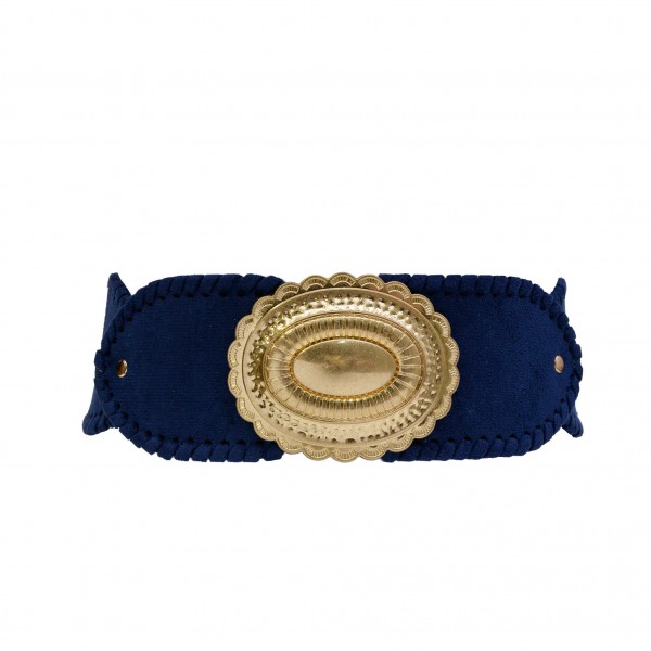 Western Elastic Belt With Concho Buckle

- Approximately 27" L X 3" W
- 70% Elastic 30% Paper

