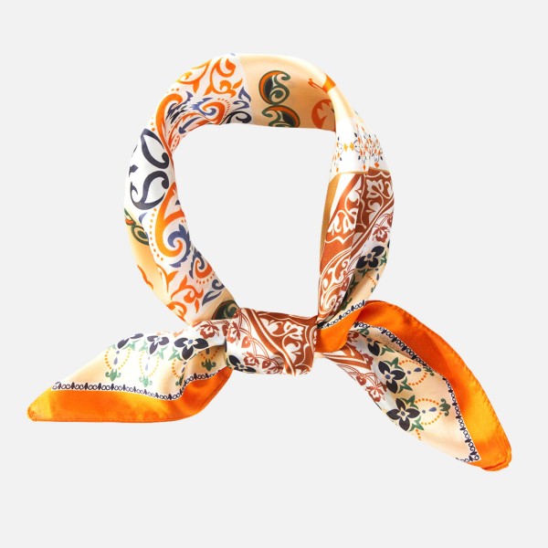 Paisley & Arabesque Oriental Bandana Scarf

- Multi-Use: Scarf, Bandana, Bag Tie ETC
- Approximately 27.5"L X 27.5"W
- 100% Polyester