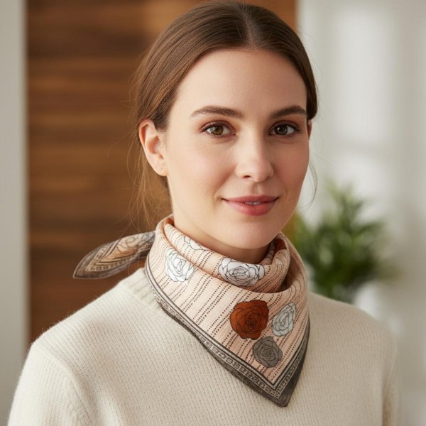 Modern Rose Print Bandana Scarf

- Multi-Use: Scarf, Bandana, Bag Tie ETC
- Approximately 27.5"L X 27.5"W
- 100% Polyester