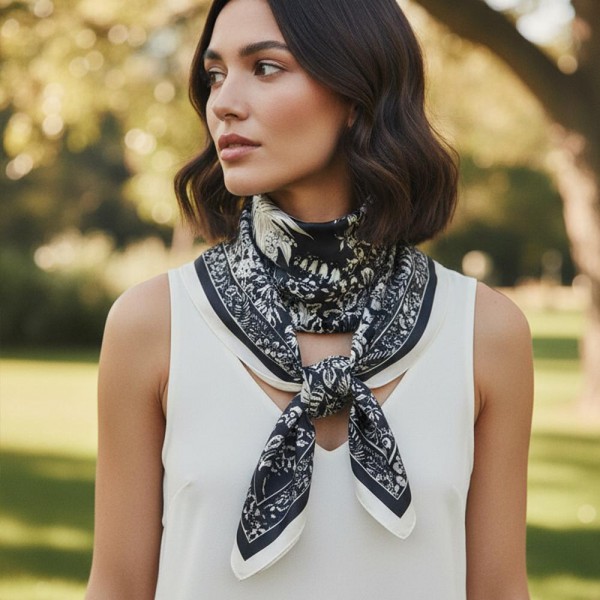 Vintage Botanical Print Bandana Scarf

- Multi-Use: Scarf, Bandana, Bag Tie ETC
- Approximately 35"L X 35"W
- 100% Polyester