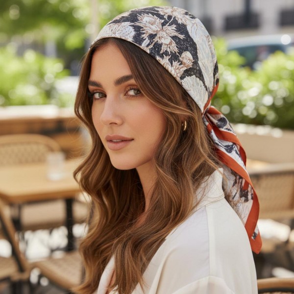 Abstract Floral Print Bandana Scarf

- Multi-Use: Scarf, Bandana, Bag Tie ETC
- Approximately 35"L X 35"W
- 100% Polyester