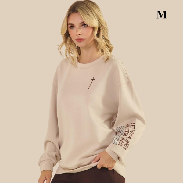 "Set Your Minds On Things Above" Ultra Comfy Pullover Sweatshirt

- Crew Neck 
- Dropped Shoulder For A Relaxed Silhouette
- Full-Length Sleeves With Cuff Bands
- Eye-Catching Graphic To Elevate Your Outfit
-  45% Rayon 47% Polyester 8% Spandex




