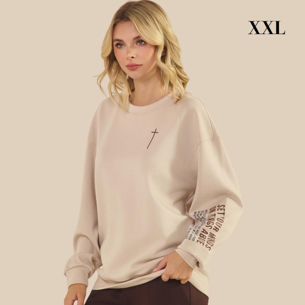 "Set Your Minds On Things Above" Ultra Comfy Pullover Sweatshirt

- Crew Neck 
- Dropped Shoulder For A Relaxed Silhouette
- Full-Length Sleeves With Cuff Bands
- Eye-Catching Graphic To Elevate Your Outfit
-  45% Rayon 47% Polyester 8% Spandex




