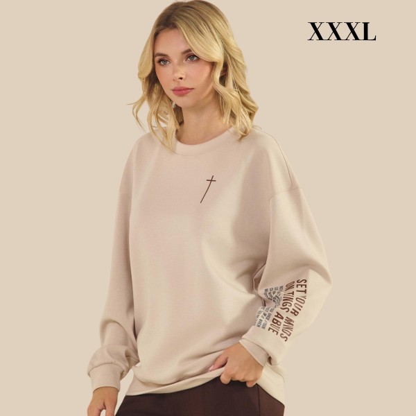 "Set Your Minds On Things Above" Ultra Comfy Pullover Sweatshirt

- Crew Neck 
- Dropped Shoulder For A Relaxed Silhouette
- Full-Length Sleeves With Cuff Bands
- Eye-Catching Graphic To Elevate Your Outfit
-  45% Rayon 47% Polyester 8% Spandex




