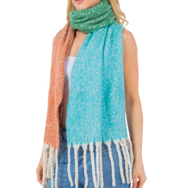 Three Tone Knit Scarf With Long Fringe 

- 100% Acrylic 