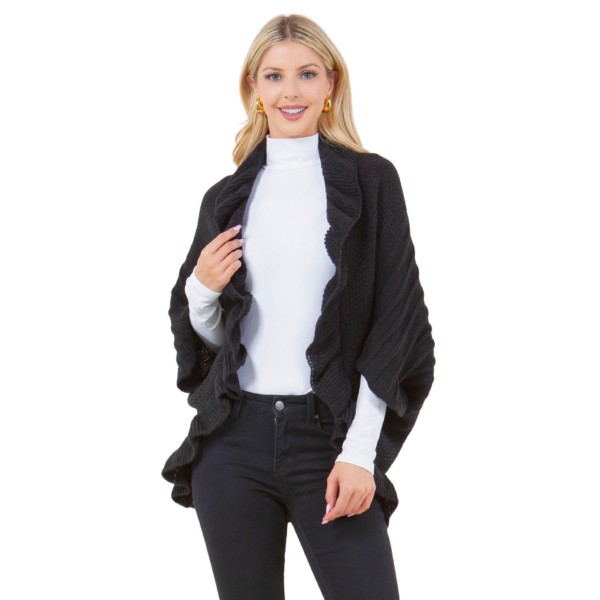 Solid Knit Kimono With Ruffle Detail 

- One Size Fits Most 
- 100% Acrylic 