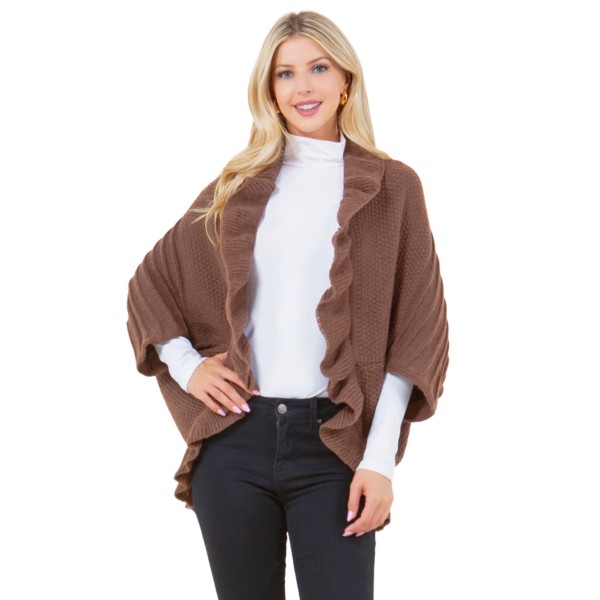 Solid Knit Kimono With Ruffle Detail 

- One Size Fits Most 
- 100% Acrylic 