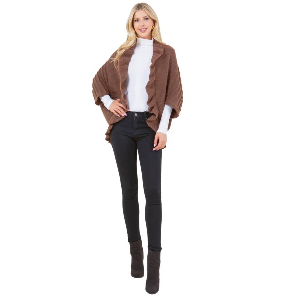 Solid Knit Kimono With Ruffle Detail 

- One Size Fits Most 
- 100% Acrylic 