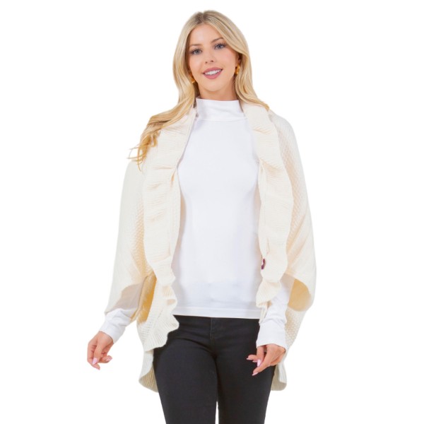 Solid Knit Kimono With Ruffle Detail 

- One Size Fits Most 
- 100% Acrylic 