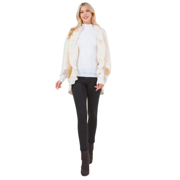 Solid Knit Kimono With Ruffle Detail 

- One Size Fits Most 
- 100% Acrylic 